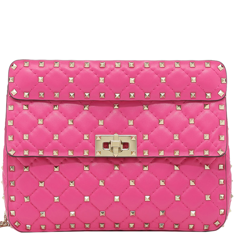 مملوكة مسبقًا Valentino Pink Orchid Quilted Leather Medium Rockstud Spike Chain Shoulder Bag