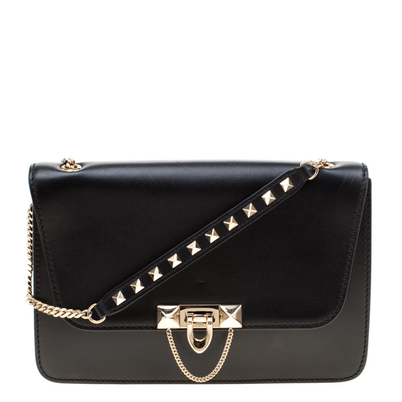 Pre Owned Valentino Black Soft Leather Small Demilune Crossbody Bag