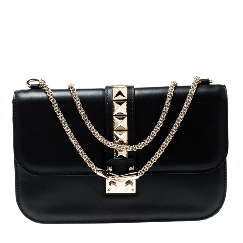 Notesbog parfume omfavne Valentino Black Leather Large Glam Lock Chain Shoulder Bag Valentino | TLC