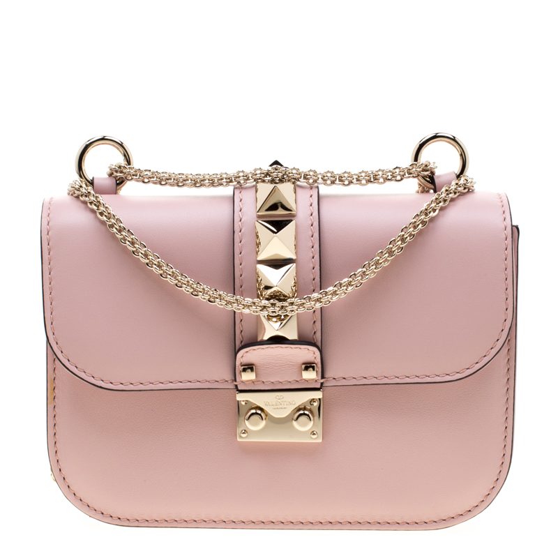 Valentino Water Rose Leather Small Glam Lock Chain Shoulder Bag Valentino |