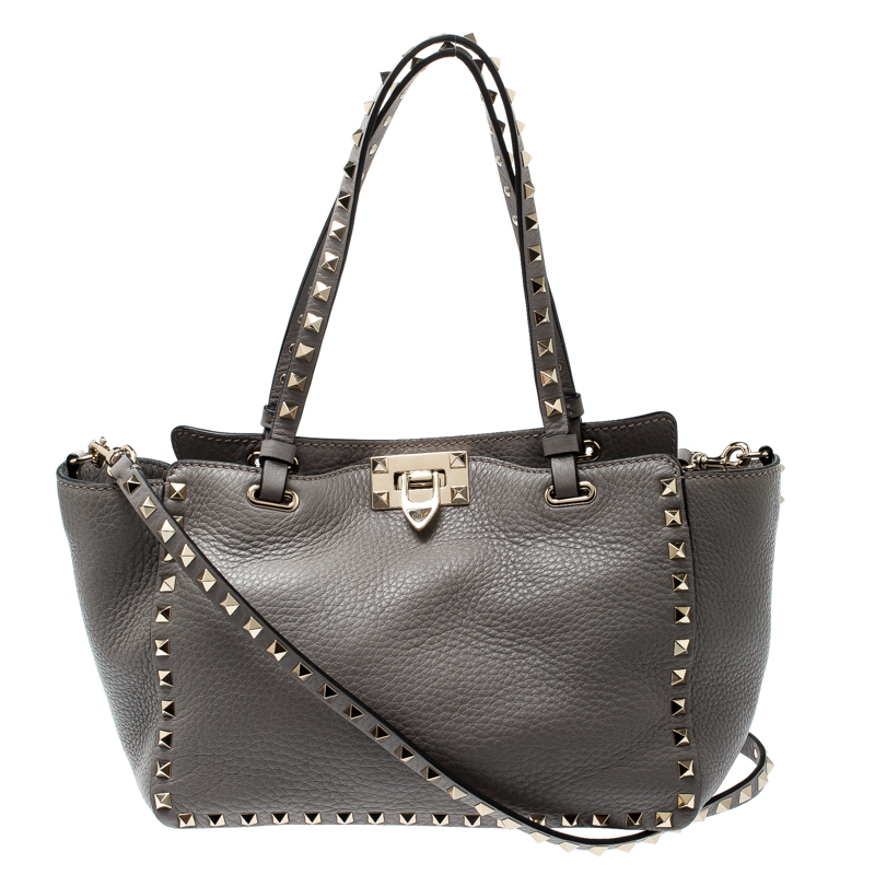 Pre Owned Valentino Perla Leather Small Rockstud Trapeze Tote