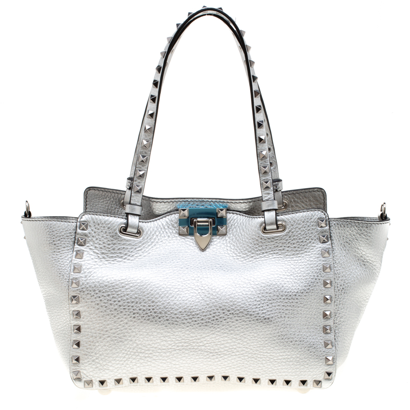 small silver tote bag