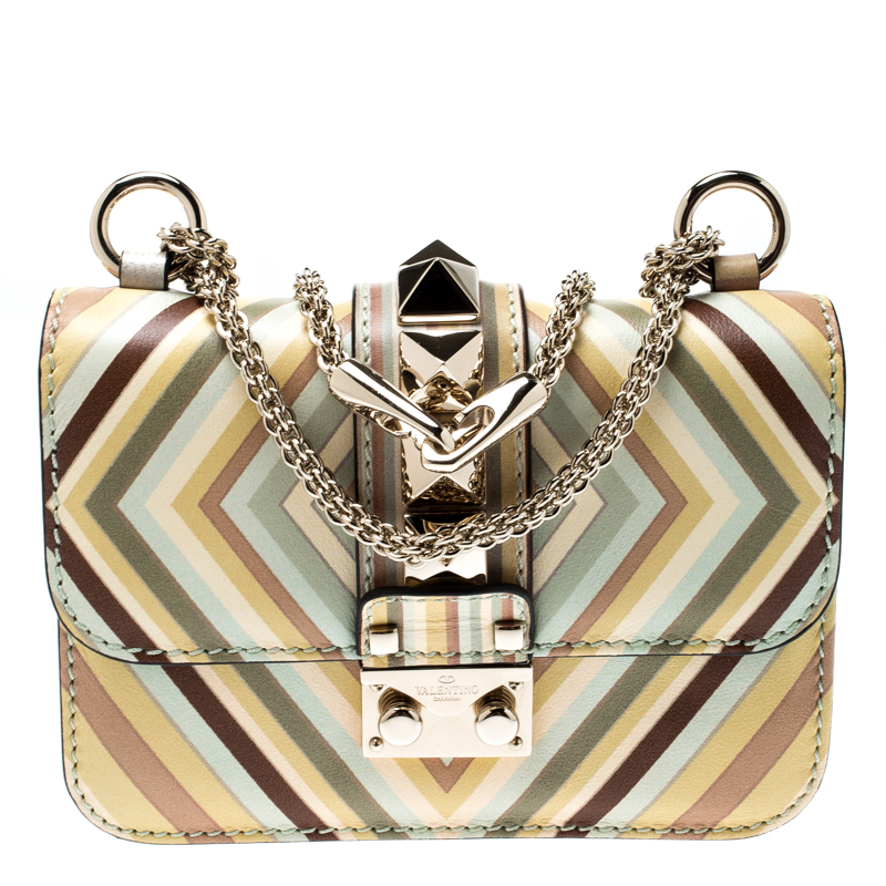 Pre Owned Valentino Multicolor Green Tea Sorbet Leather Mini Rockstud 1975 Lock Chain Shoulder Bag