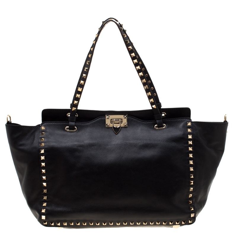 Pre Owned Valentino Black Leather Rockstud Trapeze Tote