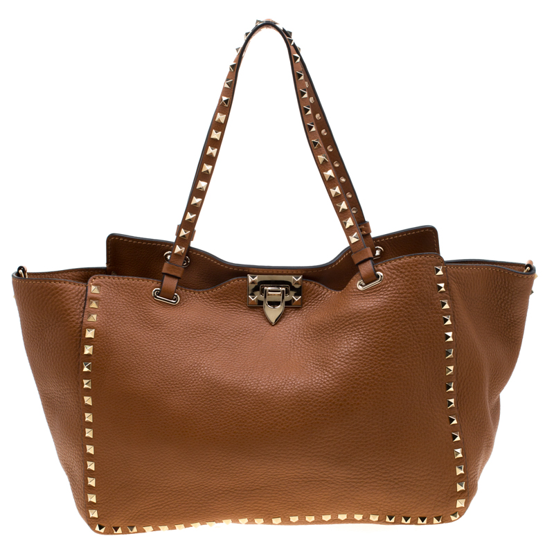 Pre Owned Valentino Light Cuir Leather Rockstud Trapeze Tote