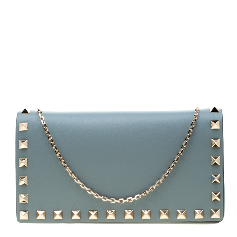Pre Owned Valentino Nube Leather Rockstud Chain Clutch Bag