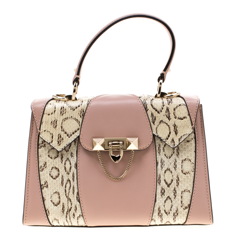 Pre Owned Valentino Dusty Rose/Roccia Ayers Leather Top Handle Bag