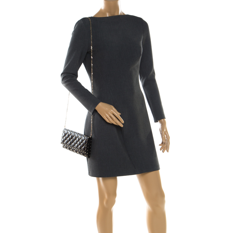 

Valentino Black Quilted Leather Rockstud Chain Clutch