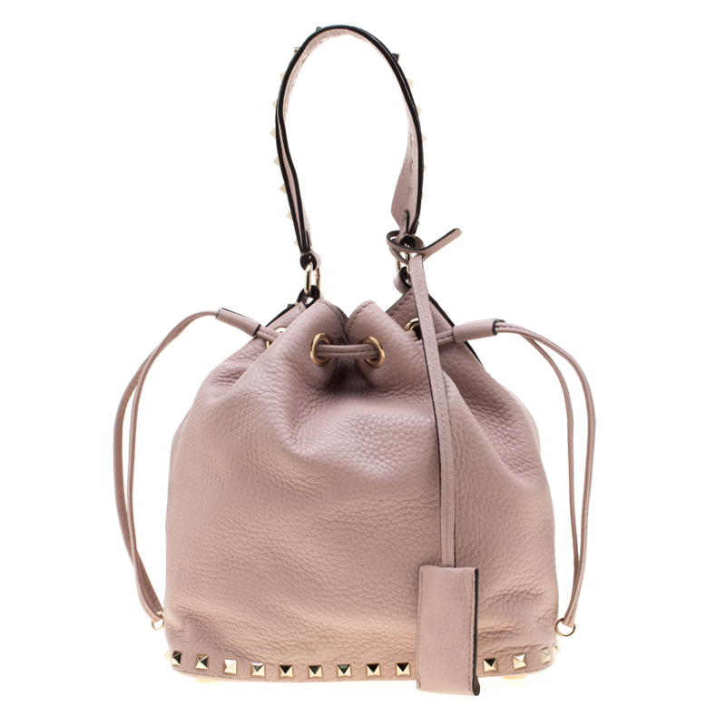 Pre Owned Valentino Poudre Leather Small Rockstud Bucket Bag
