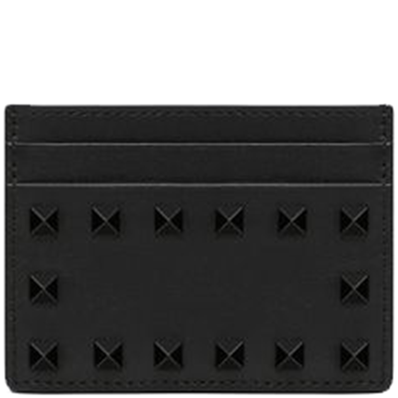 Pre Owned Valentino Black Leather Rockstud Cardholder