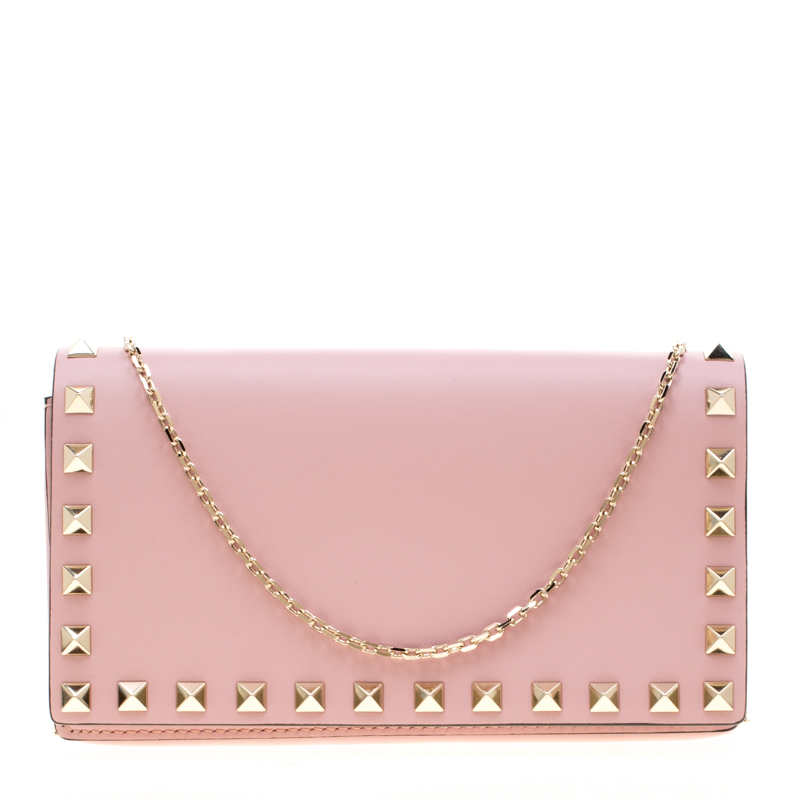 Pre Owned Valentino Loto Leather Rockstud Chain Clutch Bag
