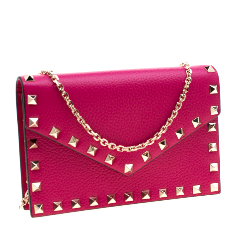 

Valentino Disco Pink Leather Rockstud Chain Clutch Bag