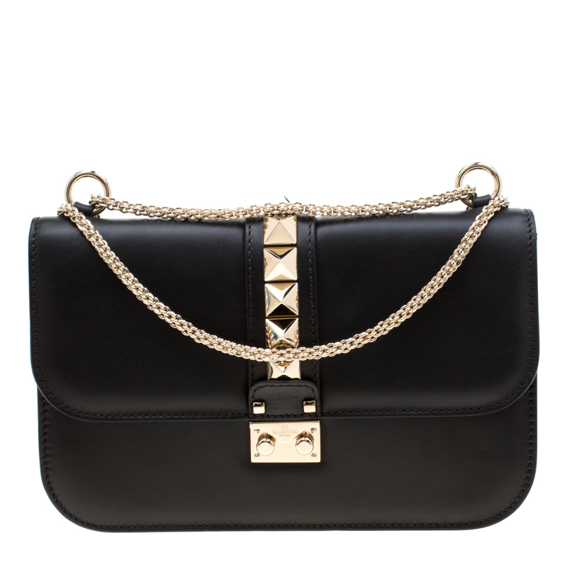 Valentino Black Leather Glam Lock Chain Shoulder Bag Valentino | The ...