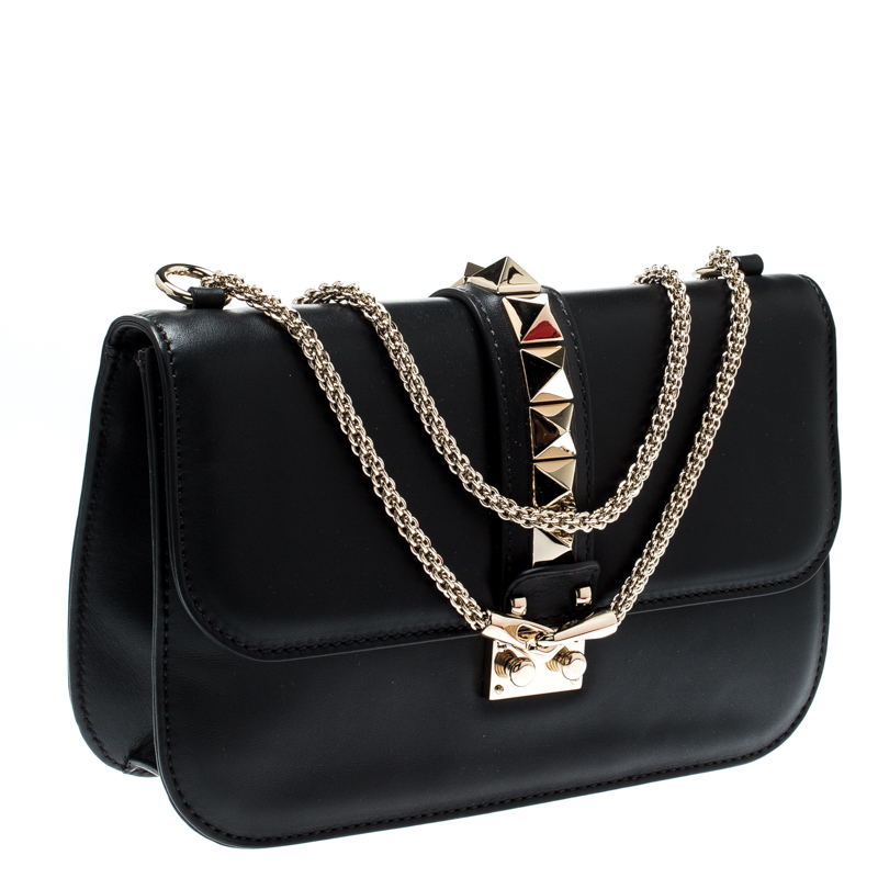 

Valentino Black Leather Large Glam Lock Chain Shoulder Bag