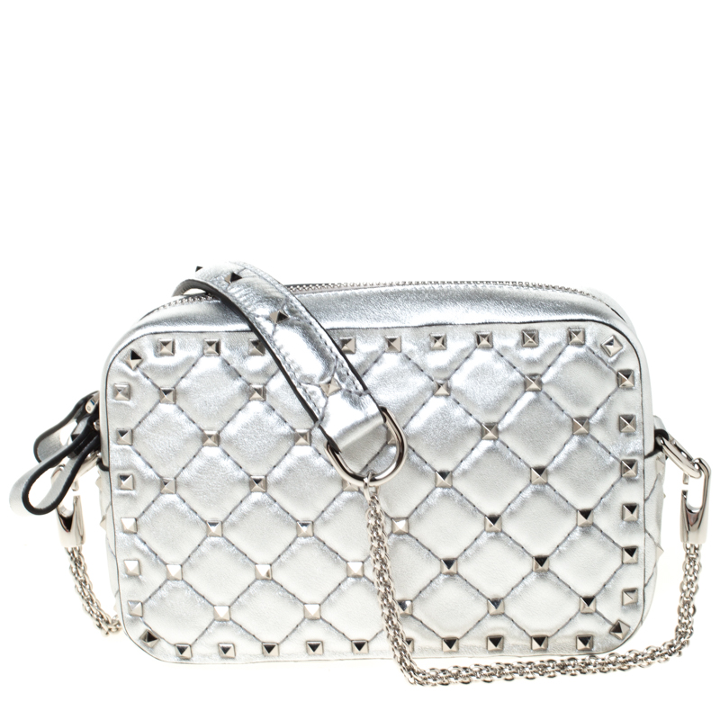 Valentino Silver Soft Leather Rockstud Spike Crossbody Bag Valentino ...