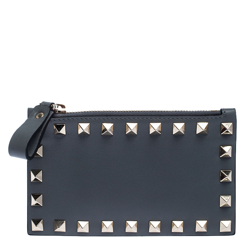 مملوكة مسبقًا Valentino Dark Grey Leather Rockstud Coin Purse