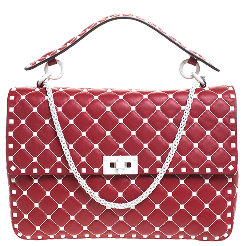 Pre-owned Valentino Garavani Red/white Quilted Leather Rockstud Spike ...