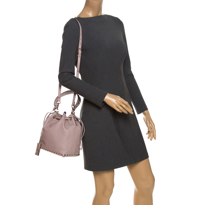 

Valentino Powder Pink Leather  Rockstud Bucket Bag