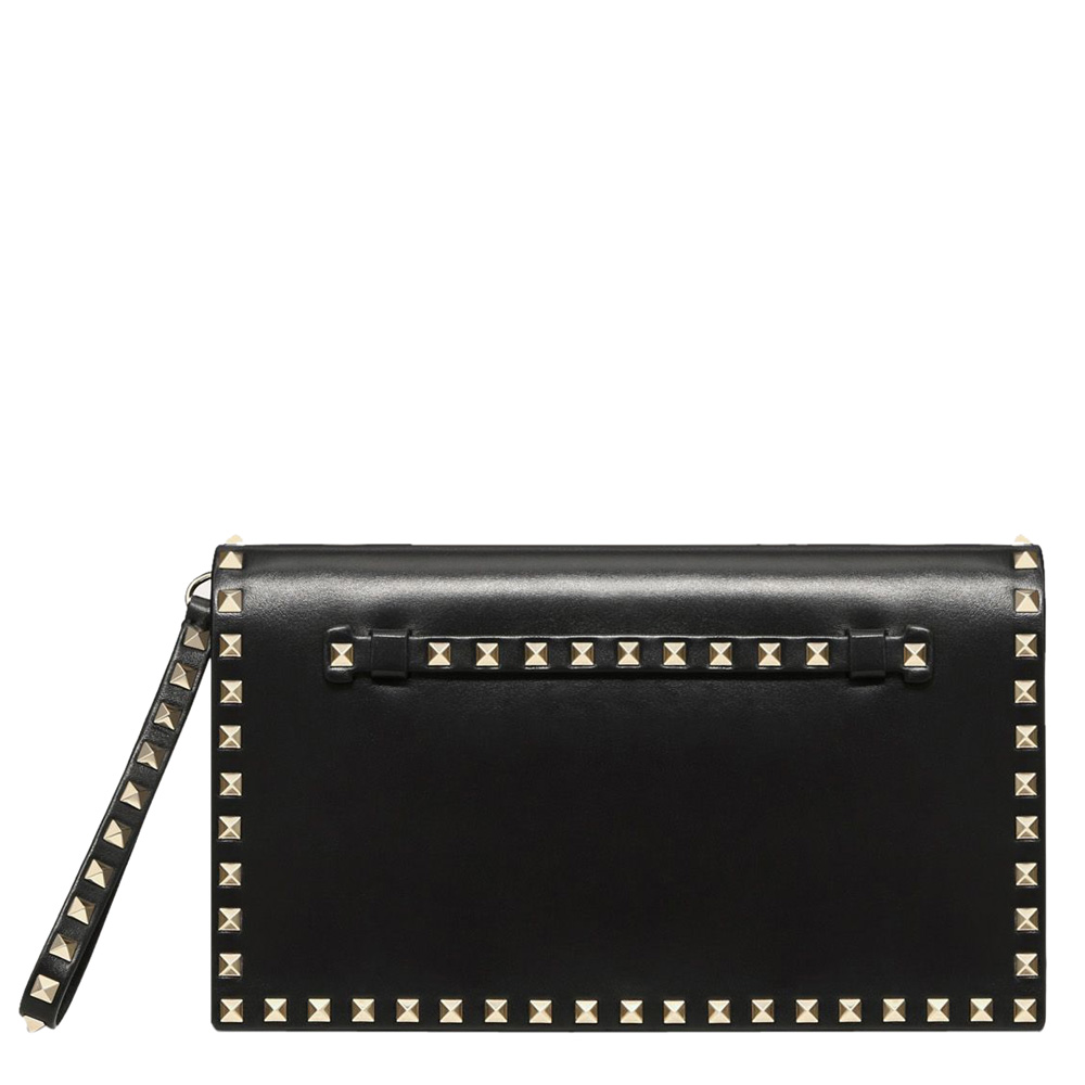 Valentino Rockstud Small Clutch Bag in Black Smooth Leather — UFO No More