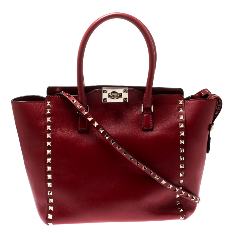 Pre Owned Valentino Rosso V. Leather Rockstud Tote