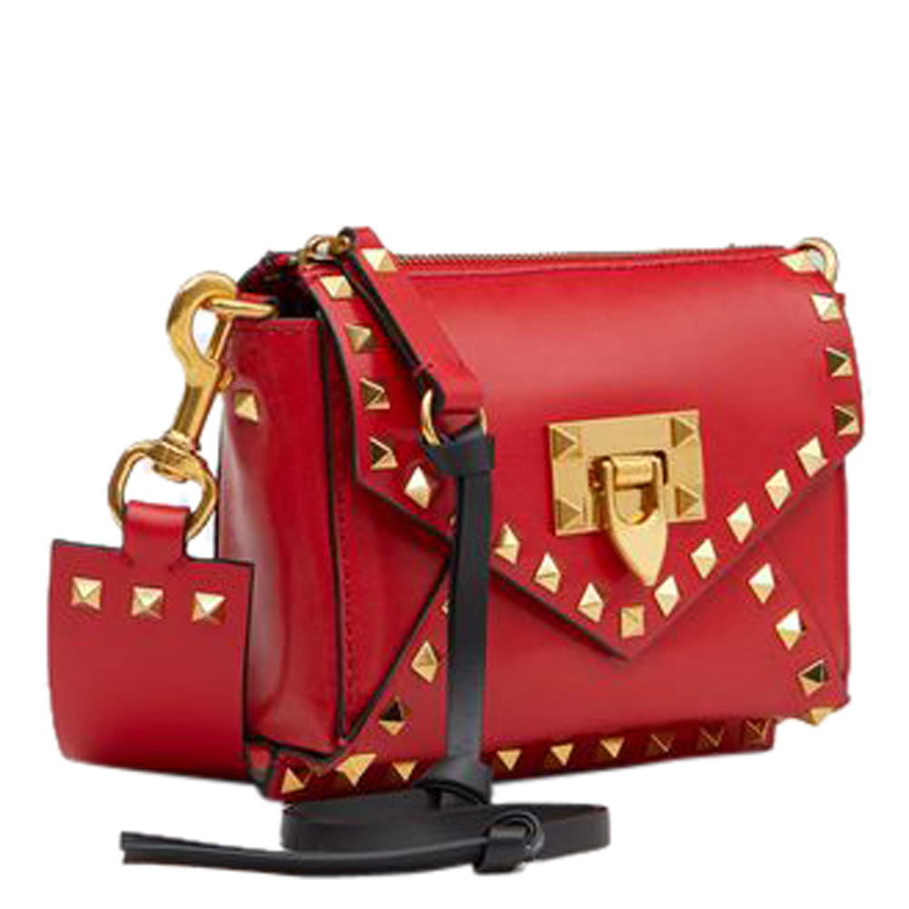 

Valentino Rouge Pur Smooth Leather Small Rockstud Hype Shoulder Bag, Red