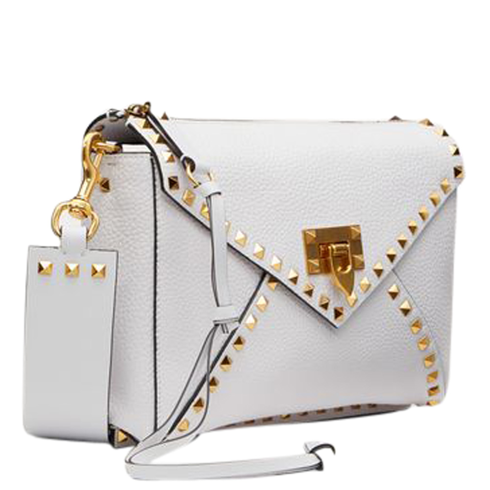 

Valentino Optic White Grainy Leather Rockstud Hype Shoulder Bag