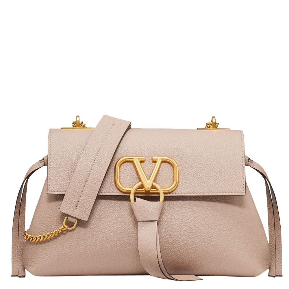 Pre Owned Valentino Poudre Grainy Leather VRING Chain Crossbody Bag