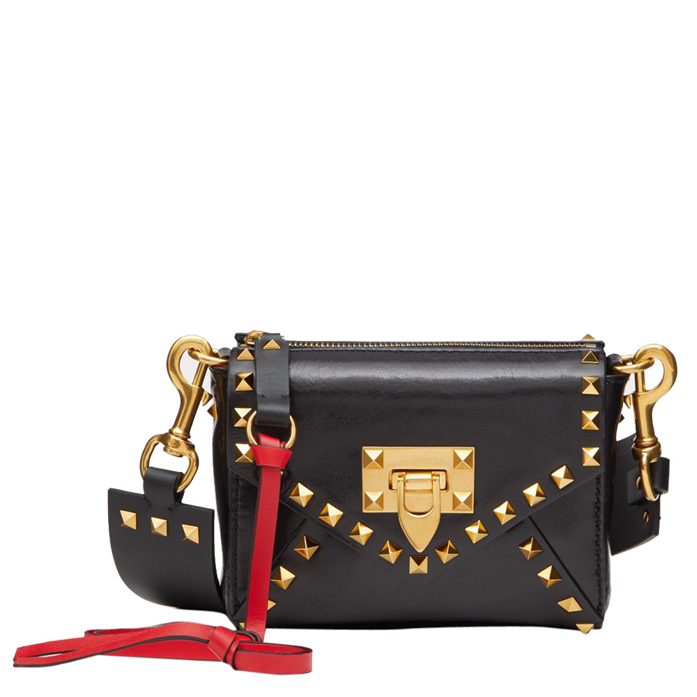 Pre Owned Valentino Black Smooth Leather Small Rockstud Hype Shoulder Bag