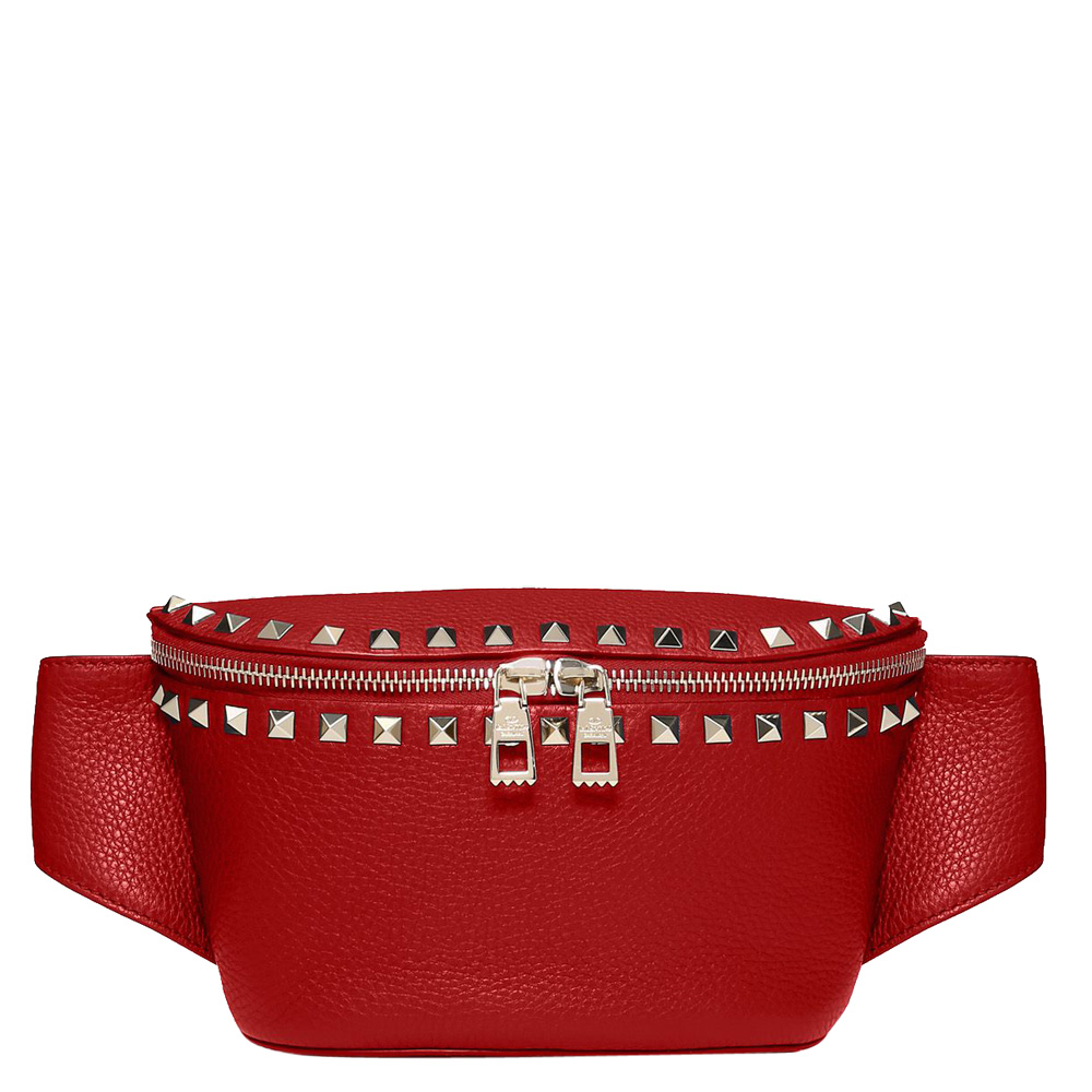 Pre Owned Valentino Rosso V. Grainy Leather Rockstud Belt Bag Size 75