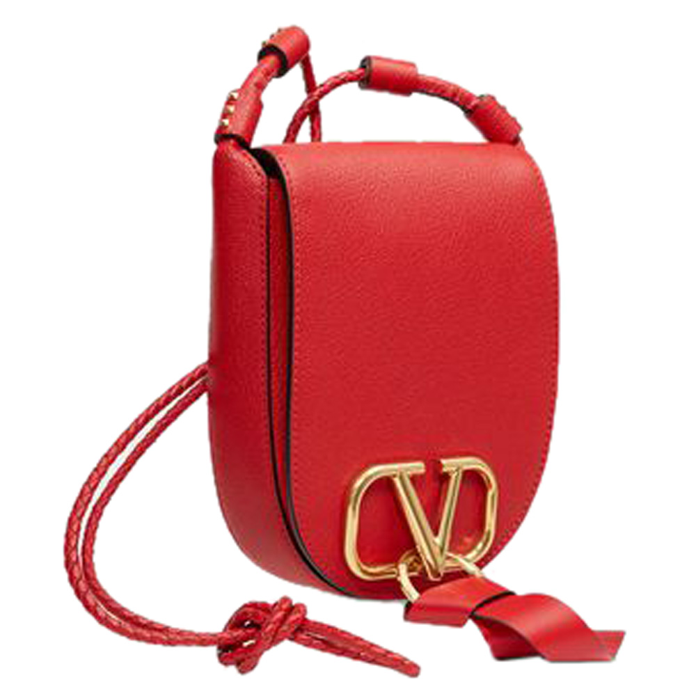 Valentino Rouge Leather Small VRING Shoulder Bag