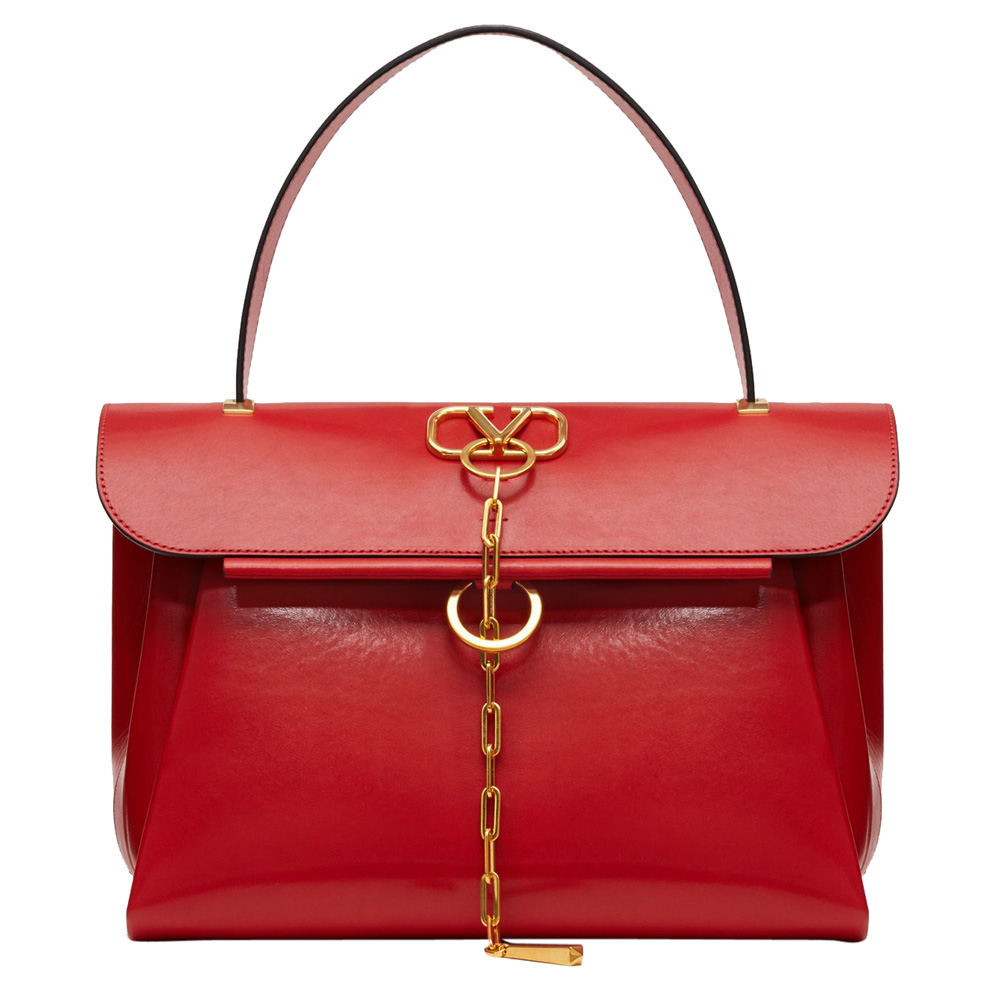 Pre Owned Valentino Rouge Pur Smooth Leather VCHAIN Top Handle Bag