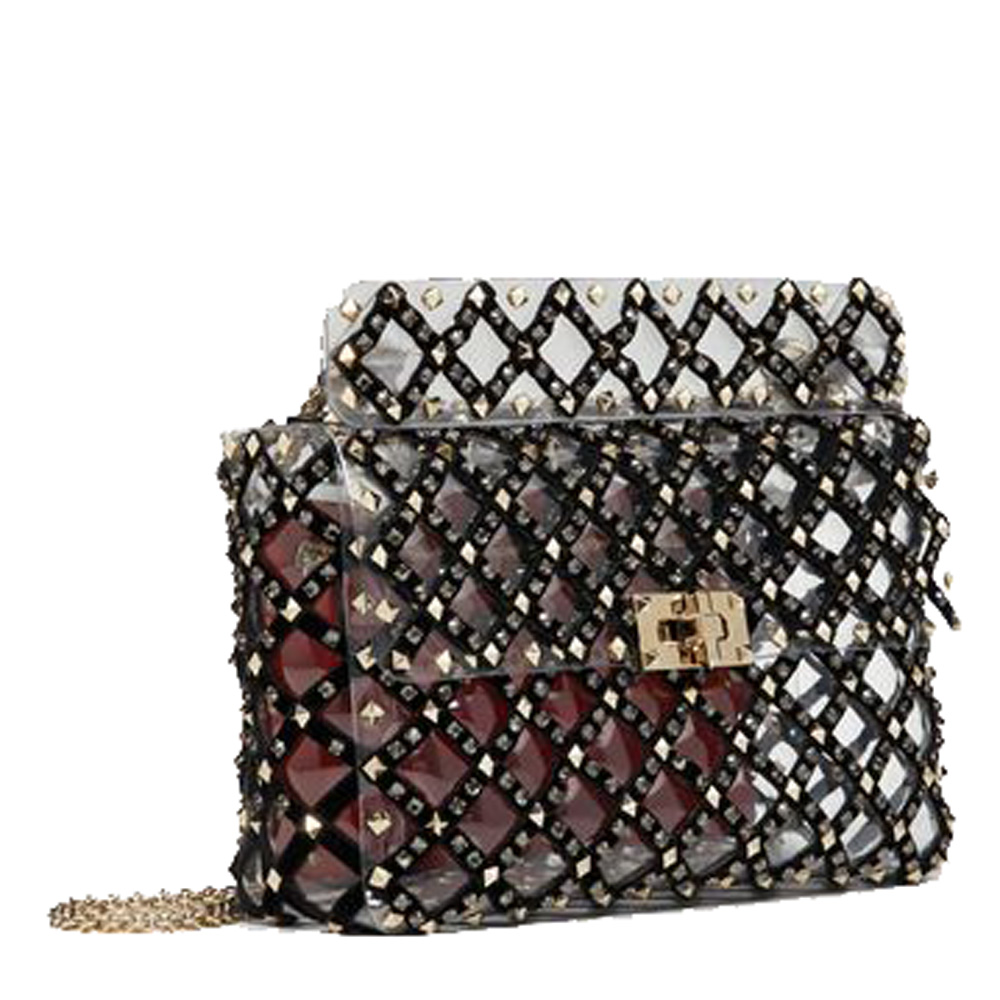 

Valentino Transparent Polymer and Velvet Medium Rockstud Spike.It Chain Shoulder Bag, Black