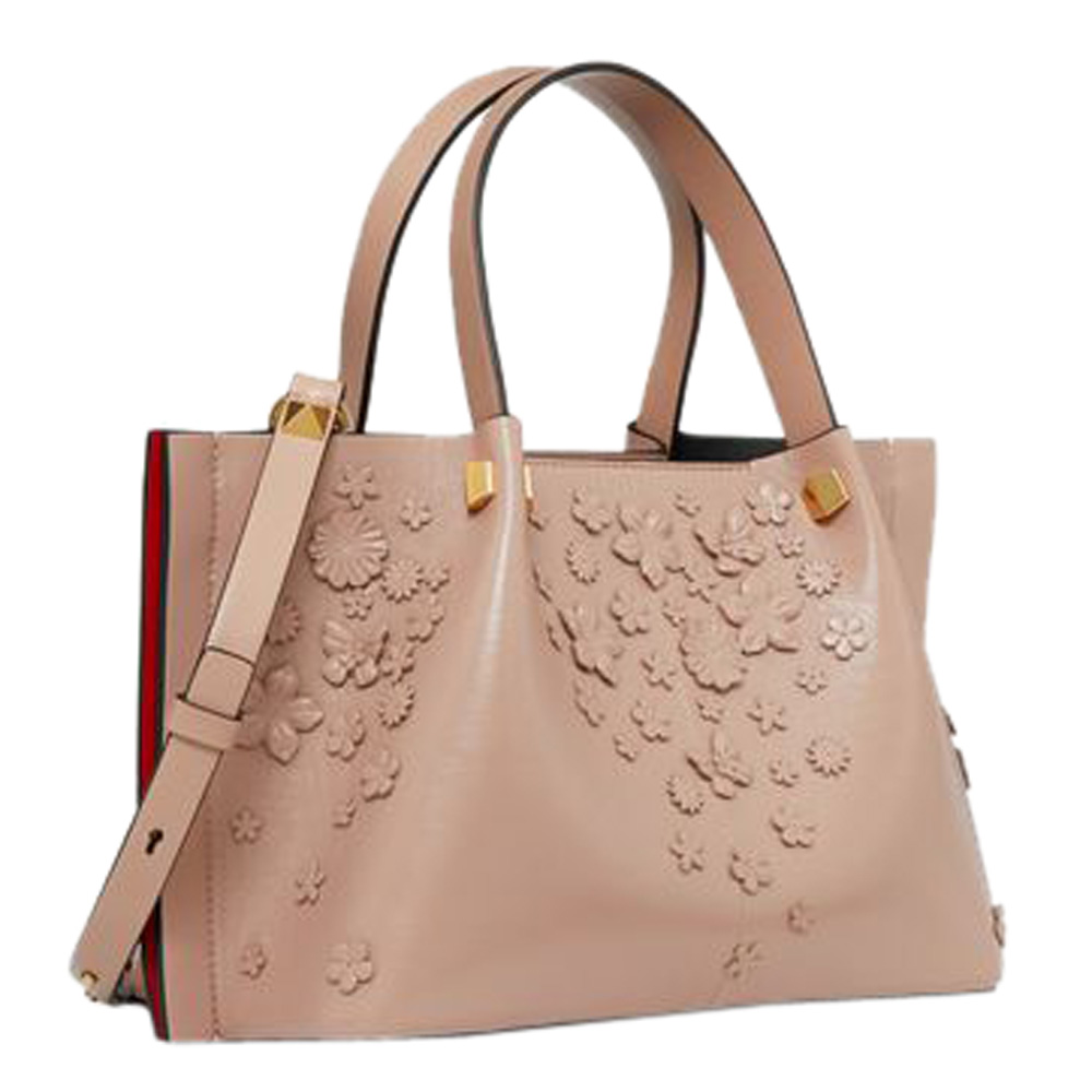 

Valentino Rose Canelle Leather Flower Embellishments Small VLOGO Escape Shopper Tote, Brown