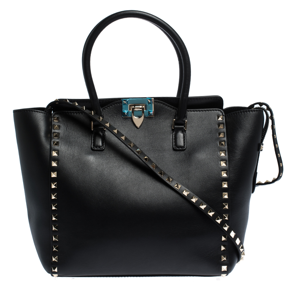 Pre Owned Valentino Black Leather Rockstud Tote