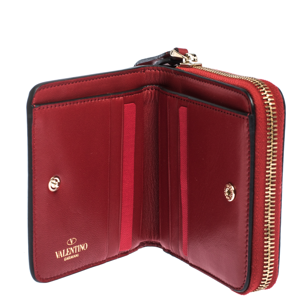 

Valentino Red Leather Rockstud Spike Compact Wallet