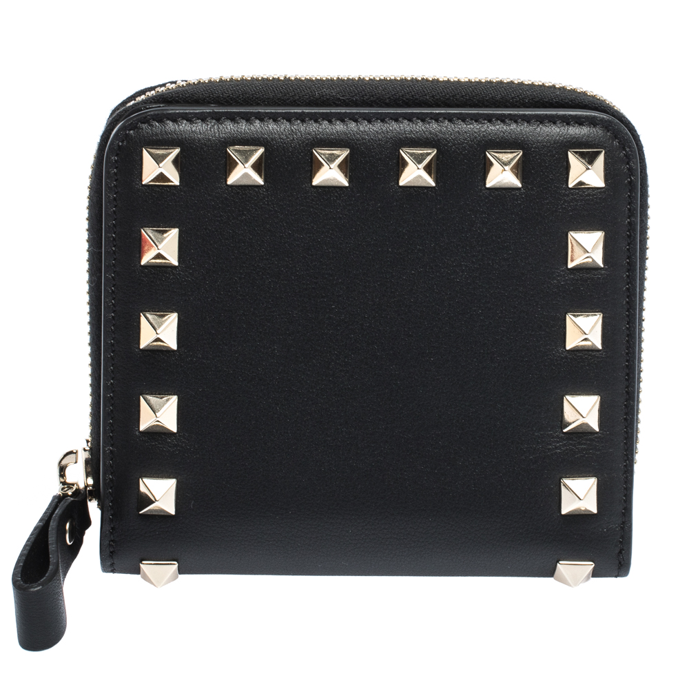 Valentino Black Leather Rockstud Compact Wallet Valentino | The Luxury ...