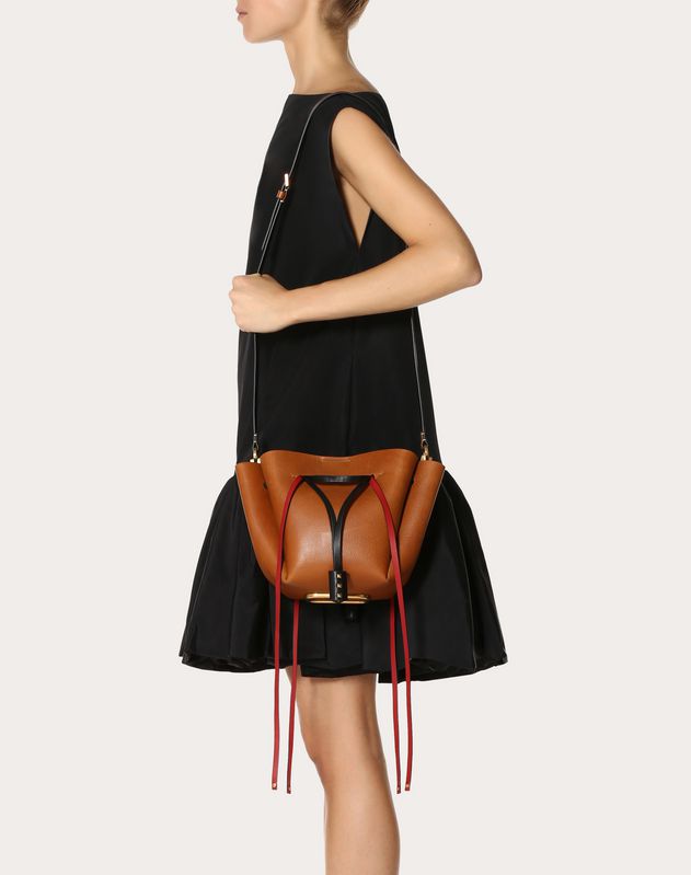 

Valentino Tan Leather Medium VLOGO Bucket Bag, Brown