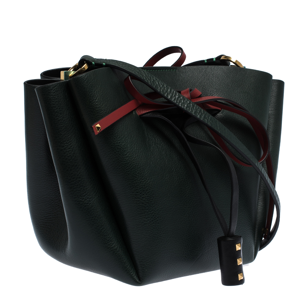 

Valentino Green Leather Medium VLOGO Bucket Bag