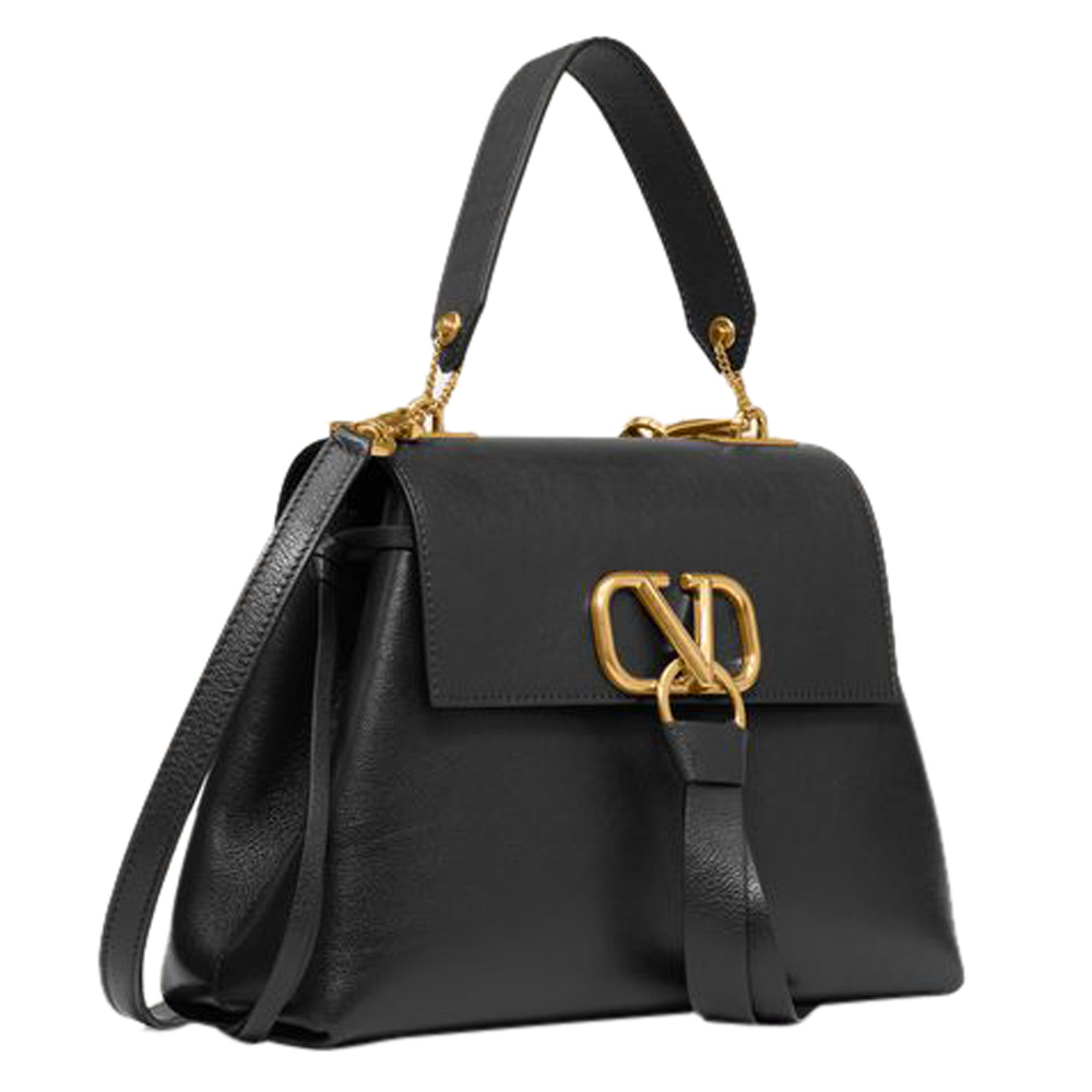 

Valentino Black Leather Small VRING Top Handle Bag