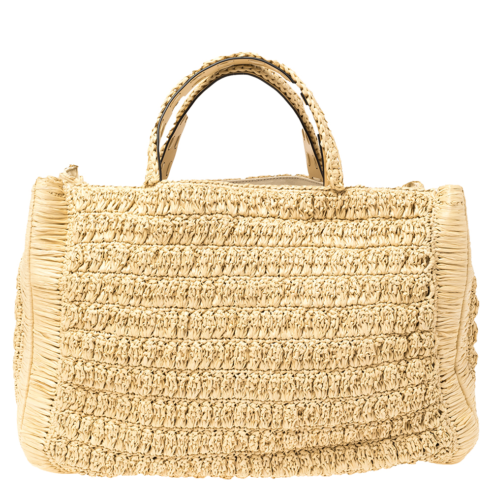 

Valentino Natural Woven Raffia In.It Top Handle Bag, Beige
