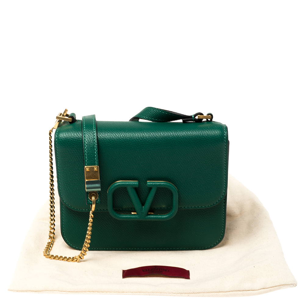 Valentino V Logo Small Locò Green Leather Bag