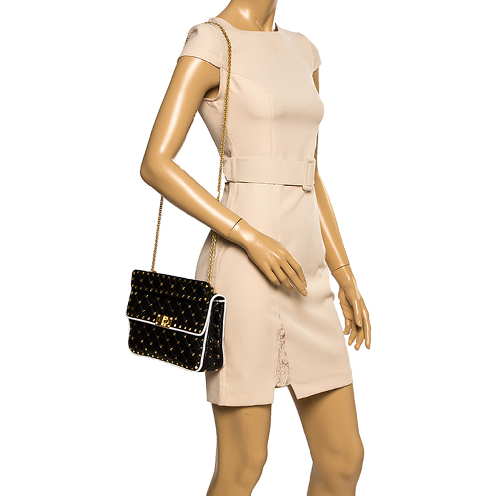 

Valentino Black/White Quilted Leather  Rockstud Spike Shoulder Bag