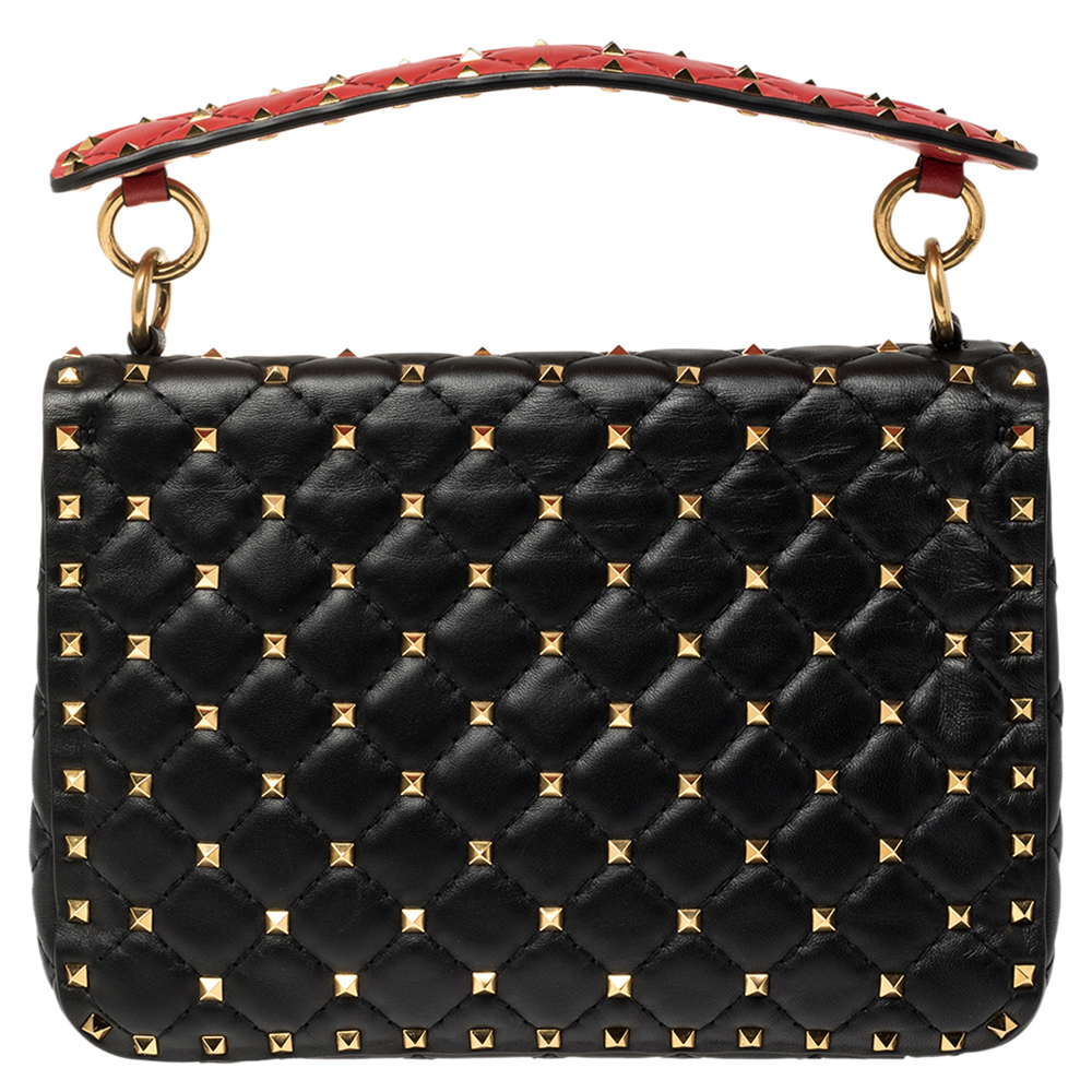 

Valentino Black/Red Quilted Leather  Rockstud Spike.It Shoulder Bag