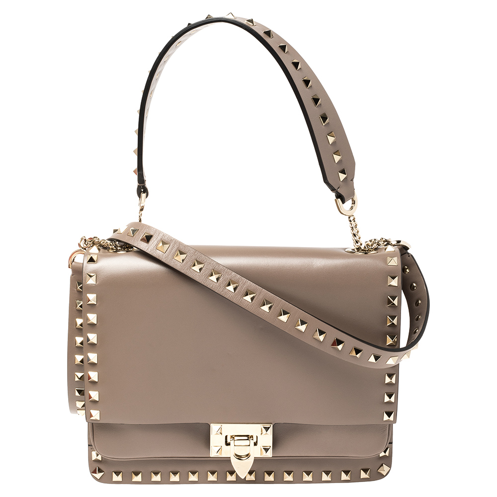 Valentino Clay Leather Rockstud Top Handle Bag