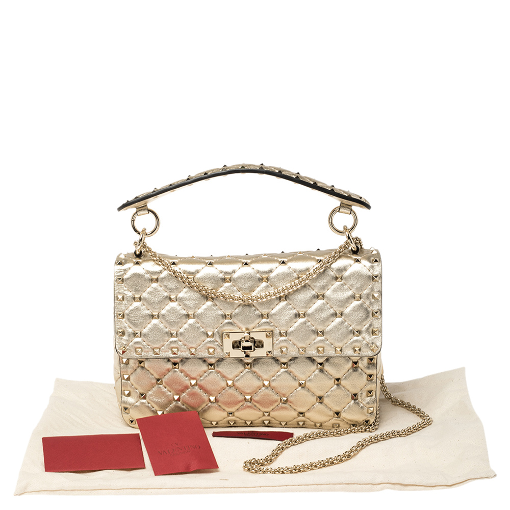 

Valentino Platino Quilted Leather  Rockstud Spike Shoulder Bag, Beige