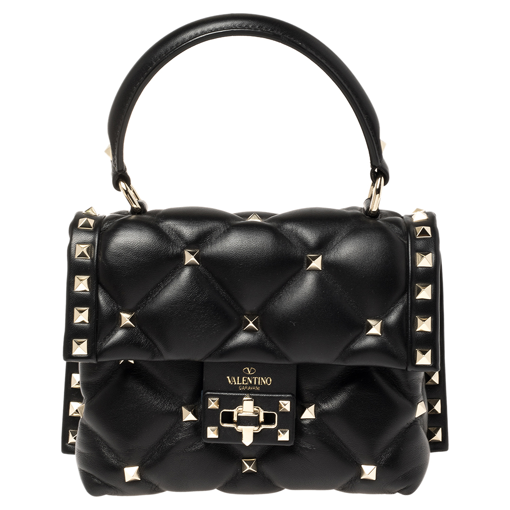 Valentino Black Quilted Leather Mini Candystud Top Handle Bag