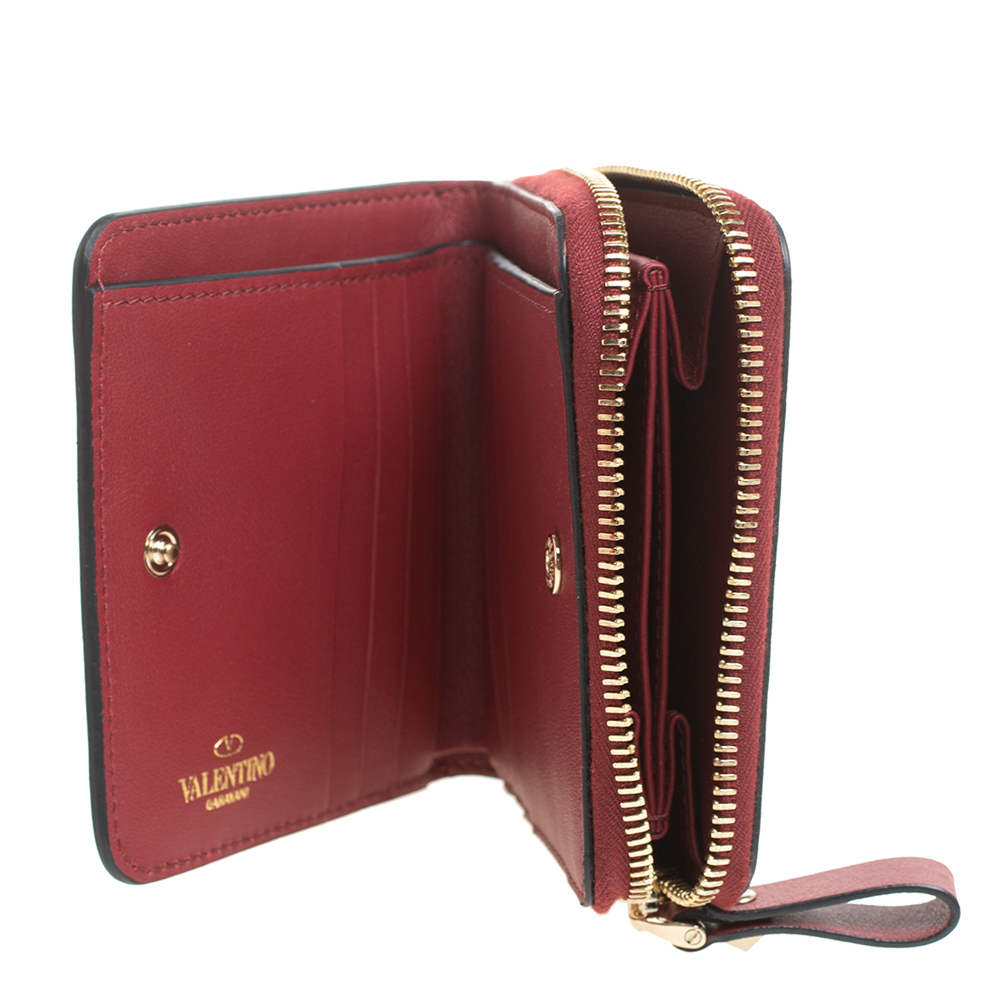 

Valentino Rubino Leather Rockstud Zip Around Wallet, Burgundy