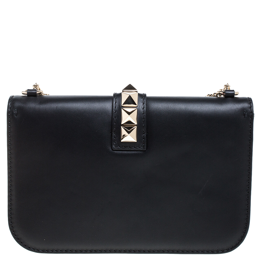 

Valentino Black Leather Glam Lock Chain Shoulder Bag