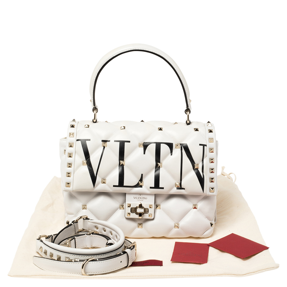 

Valentino White Quilted Leather VLTN Candystud Top Handle Bag