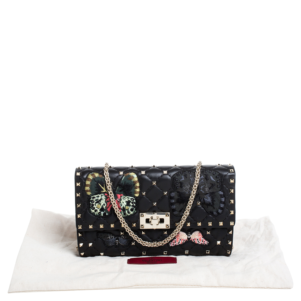 Valentino Black Quilted Leather Medium Rockstud Spike.It With Butterfly  Patches Shoulder Bag Valentino